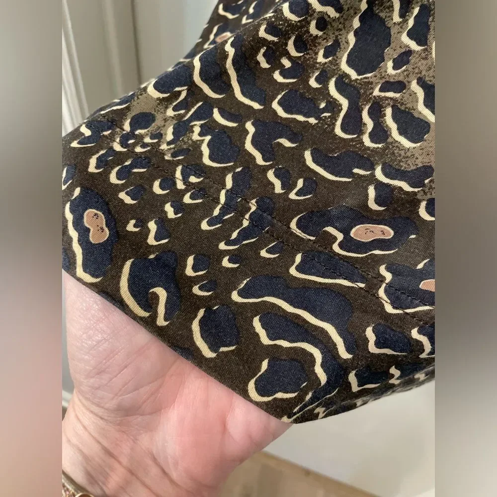 Like New Tory Burch Animal Cat Print Long Sleeve 100% Pima Cotton Top Size XL